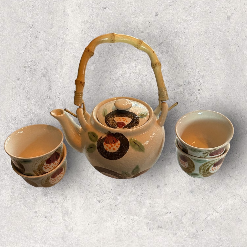 Vintage Baifu Porcelain Teapot and Four Cup Set